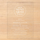 Invitations En Acrylique MEGHAN Blanc Simple Chic Monogramme Mariage (Recto)