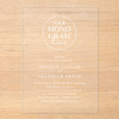 Invitations En Acrylique MEGHAN Blanc Unique Simple Chic Monogram Mariage (Recto)