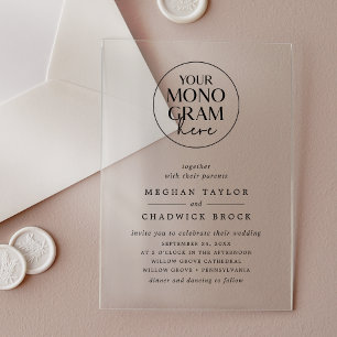 Invitations En Acrylique MEGHAN Élégant Unique Simple Chic Monogramme Maria