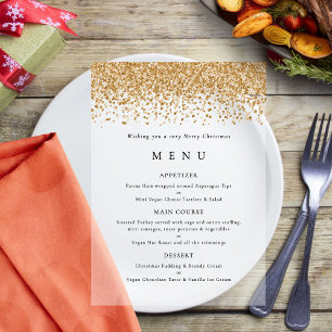 Invitations En Acrylique Menu de fête de Noël Glam Gold Faux Glitter