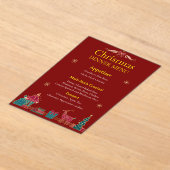 Invitations En Acrylique Menu de Noël Élégant | Rouge et Or Classique (Poser)