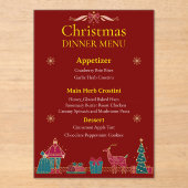Invitations En Acrylique Menu de Noël Élégant | Rouge et Or Classique (Recto)