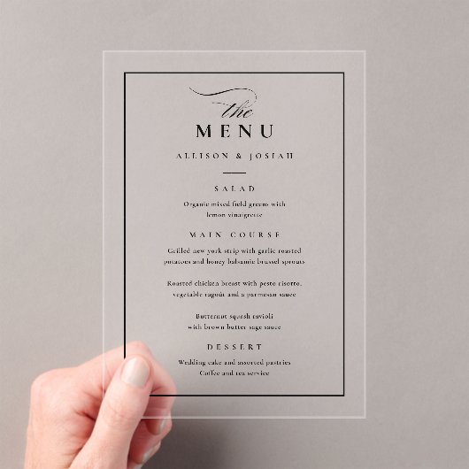 Invitations En Acrylique Menu Mariage noir classique (In situ (ordinateur de poche))