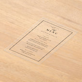 Invitations En Acrylique Menu Mariage noir classique (Poser)