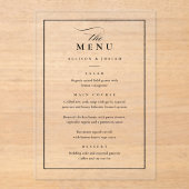 Invitations En Acrylique Menu Mariage noir classique (Recto)