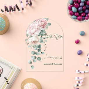 Invitations En Acrylique Merci de feuille d'eucalyptus à pois rose de Garla