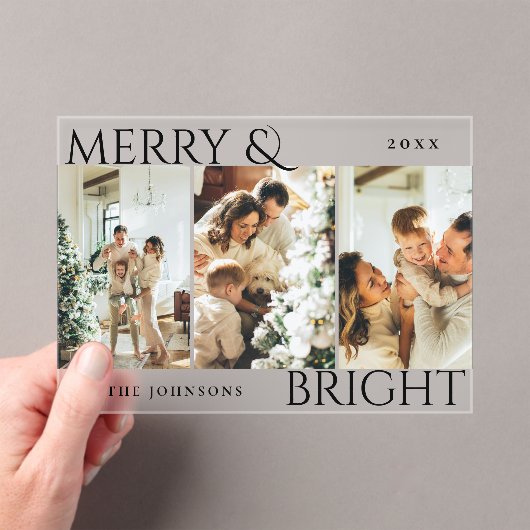 Invitations En Acrylique Merry and Bright 3 Photo Collage Holiday Card (In situ (ordinateur de poche))