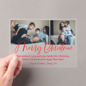 Invitations En Acrylique merry christmas modern red scrip 2 photos collage  (In situ (ordinateur de poche))