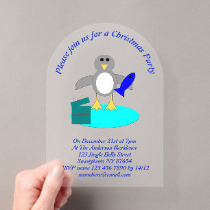 Invitations En Acrylique Merry Christmas Pêche Pingouin Personnalisé