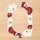 Invitations En Acrylique Merveilleuses Fleurs rouges et blanches Beau Maria (Recto)