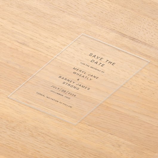 Invitations En Acrylique Meryl Elegant Mariage moderne Enregistrer la date (Poser)