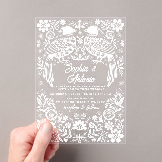 Invitations En Acrylique Mexican Birds Otomi Floral Fiesta Wedding