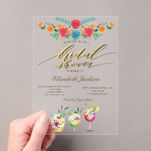 Invitations En Acrylique Mexican Flowers Drinks Bridal Shower  (In situ (ordinateur de poche))