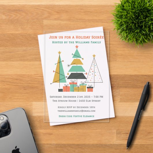Invitations En Acrylique Mid-Century Retro Christmas Trees (Insitu (Carte d'invitation))