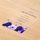 Invitations En Acrylique Midnight Blue Elegant Marine Roses Quinceanera Par (Poser)