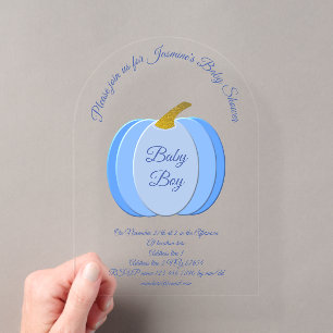 Invitations En Acrylique Mignon Bébé Garçon Citrouille Bleue Baby Shower Pe