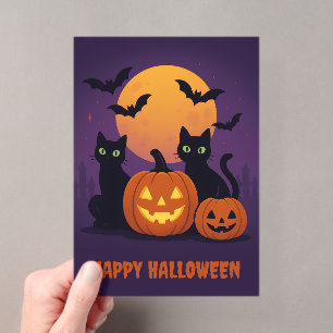 Invitations En Acrylique Mignon Halloween Effrayant Chats Noirs & Citrouill