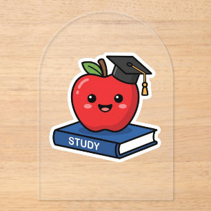 Invitations En Acrylique Mignon Kawaii Pomme Rouge Portant une Casquette de