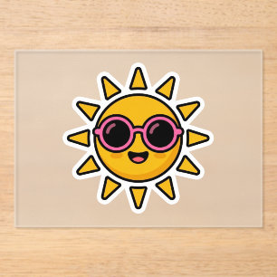 Invitations En Acrylique Mignon Kawaii Soleil Rétro Portant des Lunettes de