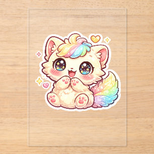 Invitations En Acrylique Mignon Kitten Arc-en-Ciel Kawaii Autocollant Chat