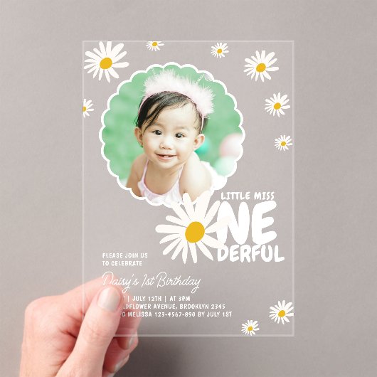 Invitations En Acrylique Mignon Little Miss ONEderful Daisy Photo Anniversa (In situ (ordinateur de poche))