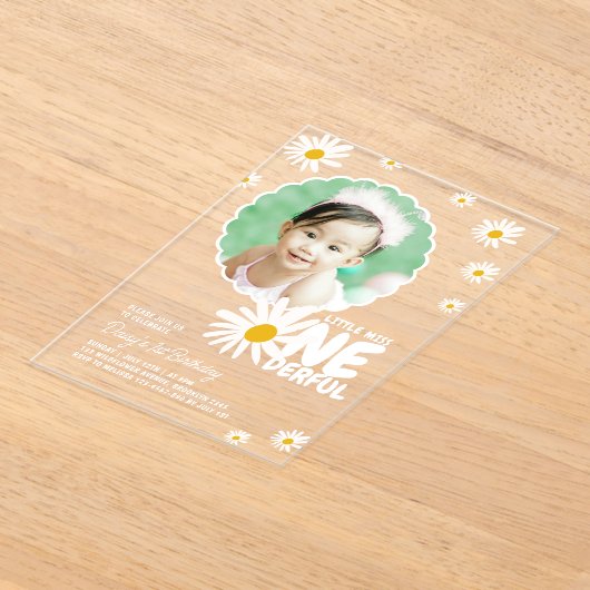 Invitations En Acrylique Mignon Little Miss ONEderful Daisy Photo Anniversa (Poser)