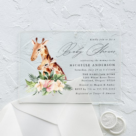 Invitations En Acrylique Mignonne maman et Baby shower bébé Giraffe