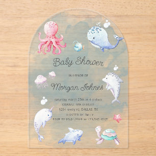 Invitations En Acrylique Mignonne sous le Baby shower d'aquarelle de mer