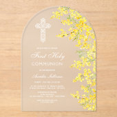 Invitations En Acrylique Mimosa Flowers Arch First Communion (Recto)