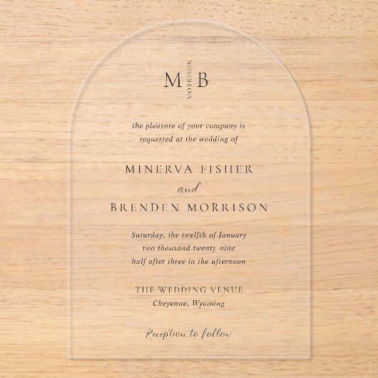 Invitations En Acrylique Minerva Moderne Mariage élégant (Recto)