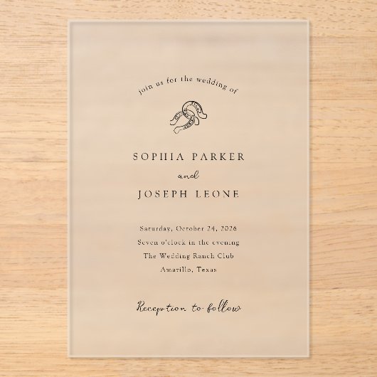 Invitations En Acrylique Mini-fer à cheval | Mariage rustique (Recto)