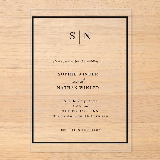 Invitations En Acrylique Minimal and Chic | Black and White Wedding (Recto)
