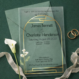 Invitations En Acrylique Minimal Art Nouveau Gold Arch Lily Wedding Green
