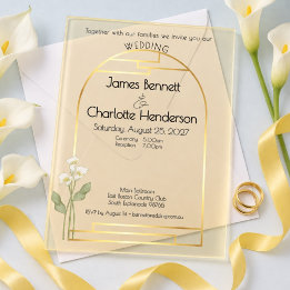 Invitations En Acrylique Minimal Art Nouveau Gold Arch Lily Wedding Yellow