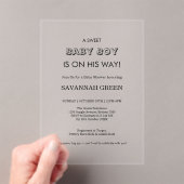 Invitations En Acrylique Minimal Baby Boy Shower Typography Design (In situ (ordinateur de poche))