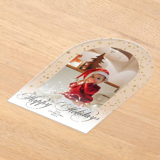 Invitations En Acrylique Minimal Elegant Script Christmas Card Arch Photo (Poser)