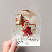 Invitations En Acrylique Minimal Elegant Script Christmas Card Arch Photo (In situ (ordinateur de poche))