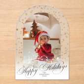 Invitations En Acrylique Minimal Elegant Script Christmas Card Arch Photo (Recto)