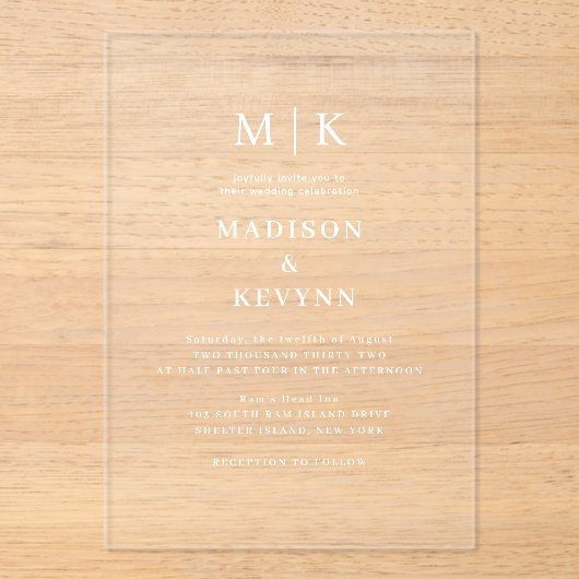 Invitations En Acrylique Minimal et chic | MARIAGE (Recto)