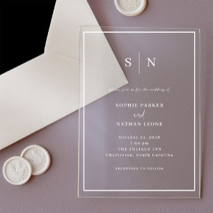 Invitations En Acrylique Minimal et chic   Mariage frontière blanc