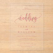 Invitations En Acrylique Minimal et chic | Mariage rouge magenta (Recto)