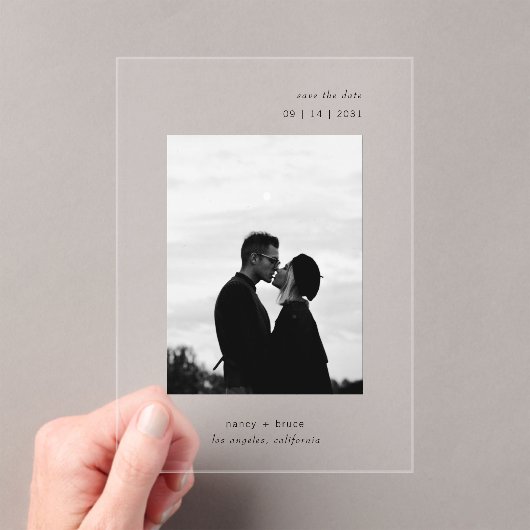 Invitations En Acrylique Minimal moderne photo clair mariage Enregistrer la (In situ (ordinateur de poche))