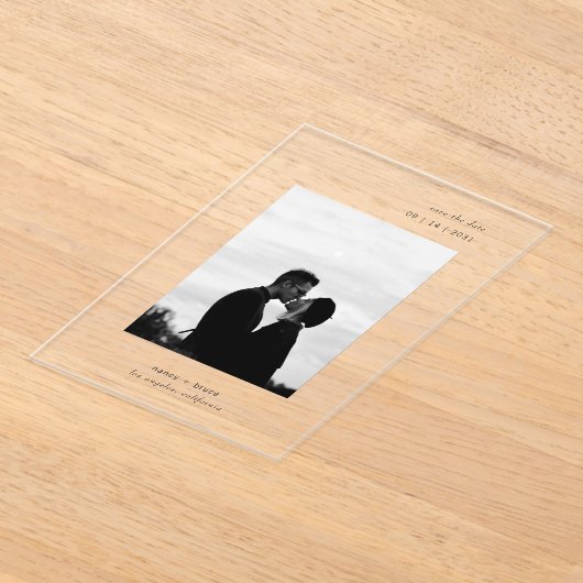 Invitations En Acrylique Minimal moderne photo clair mariage Enregistrer la (Poser)
