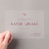 Invitations En Acrylique Minimal Monogram Deep Burgundy Script Wedding (In situ (ordinateur de poche))