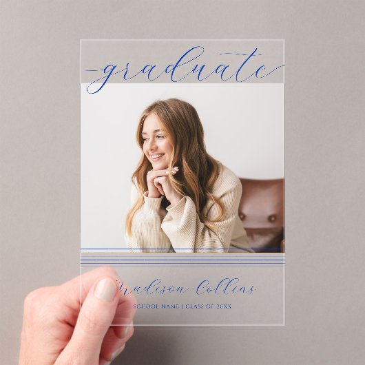 Invitations En Acrylique Minimalist Blue Lines Graduation Photo (In situ (ordinateur de poche))