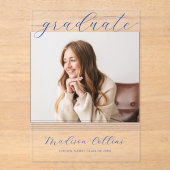 Invitations En Acrylique Minimalist Blue Lines Graduation Photo (Recto)
