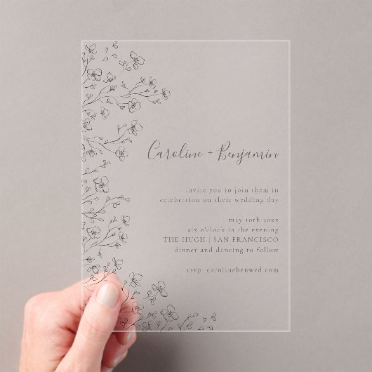 Invitations En Acrylique Minimalist Boho Black White Floral Art Wedding (In situ (ordinateur de poche))