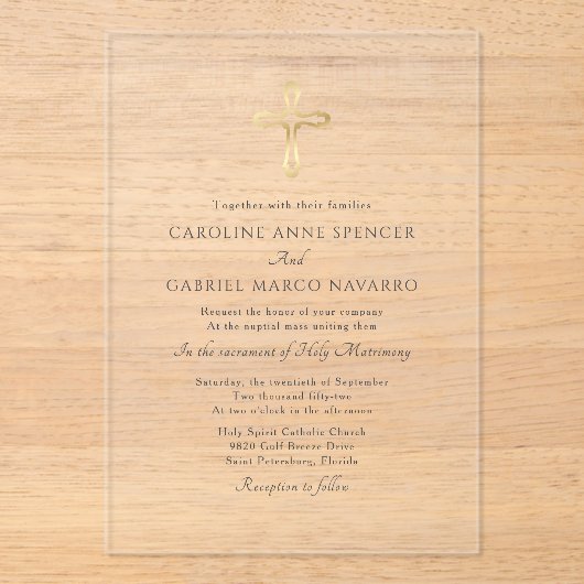 Invitations En Acrylique Minimalist Catholic Mass Wedding (Recto)