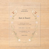 Invitations En Acrylique Minimalist Elegant Flowers Wedding (Recto)