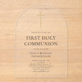 Invitations En Acrylique Minimalist Gold Cross First Holy Communion (Recto)